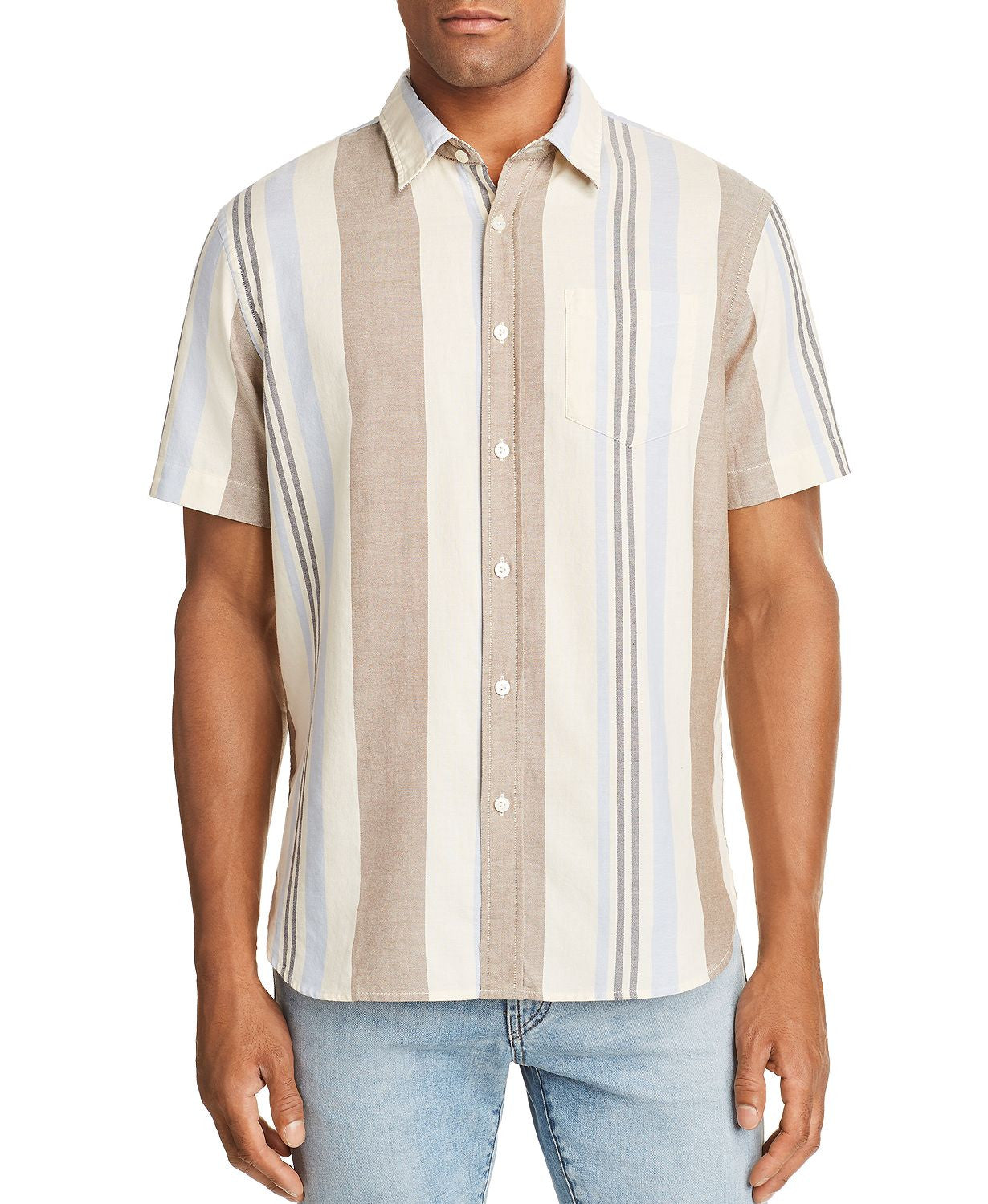 Jachs Ny Variegated-stripe Regular Fit Button-down Shirt Cream/blue/taupe