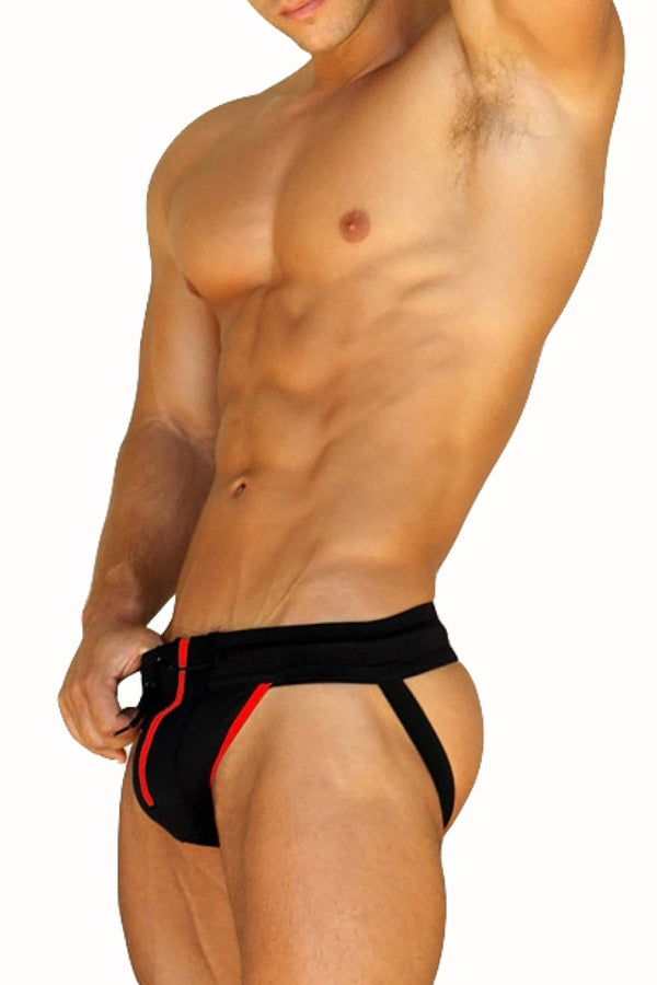 Jack Adams Black/Red Mesh Zip Gridiron Jockstrap