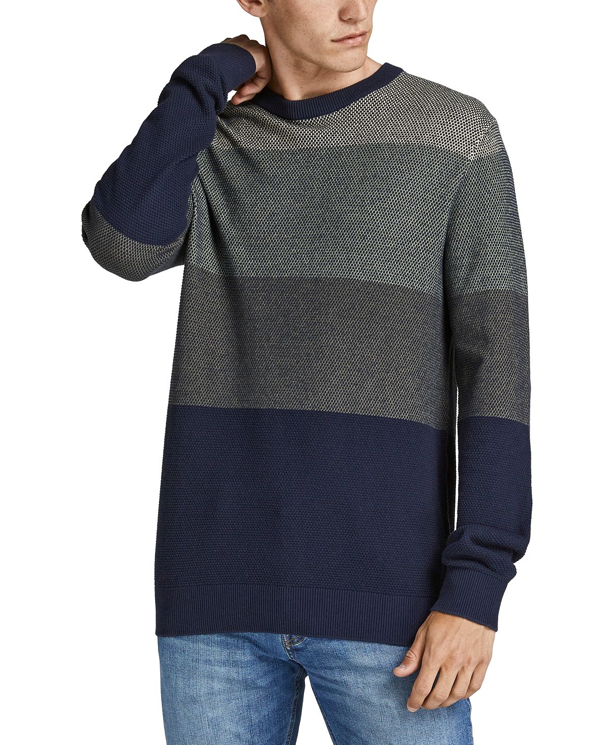 Jack & Jones Finn Textured Colorblocked Stripe Sweater Dusty Olive