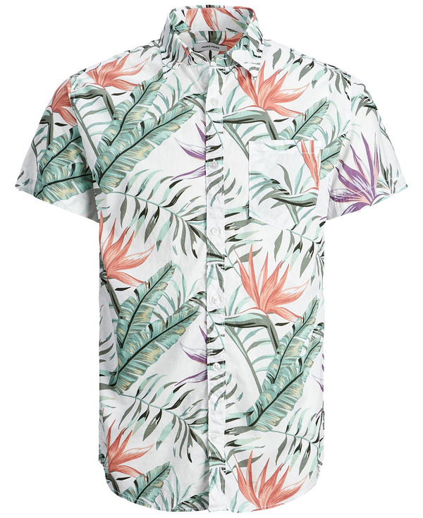 Jack & Jones Jjplain Coastal Floral-print Shirt Cloud Dancer