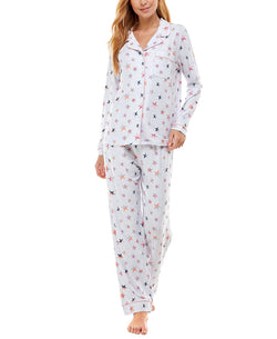 Jaclyn Intimates Roudelain Printed Notch-collar Top & Pants Pajama Set Star White Duo thumbnail 2