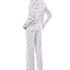 Jaclyn Intimates Roudelain Printed Notch-collar Top & Pants Pajama Set Star White Duo