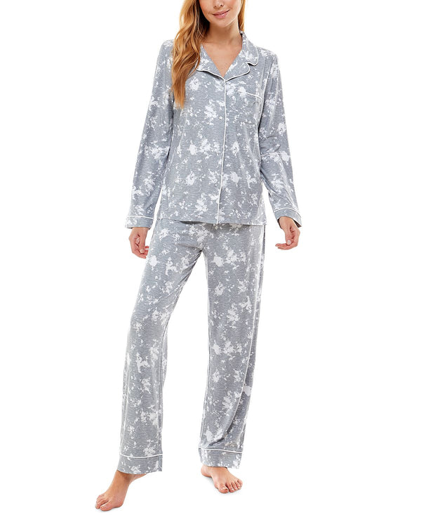 Jaclyn Intimates Roudelain Printed Notch-collar Top & Pants Pajama Set Tie Dye