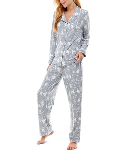 Jaclyn Intimates Roudelain Printed Notch-collar Top & Pants Pajama Set Tie Dye thumbnail 3