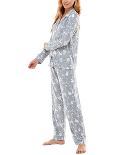 Jaclyn Intimates Roudelain Printed Notch-collar Top & Pants Pajama Set Tie Dye thumbnail 4
