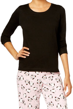 Jenni By Jennifer Moore Black/Pink Penguins Knit Top & Printed Pant Pajama Set thumbnail 4