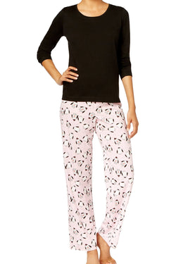 Jenni By Jennifer Moore Black/Pink Penguins Knit Top & Printed Pant Pajama Set thumbnail 1