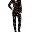 Jenni By Jennifer Moore Black String-of-Light Hooded/Footed Printed Pajama Jumpsuit