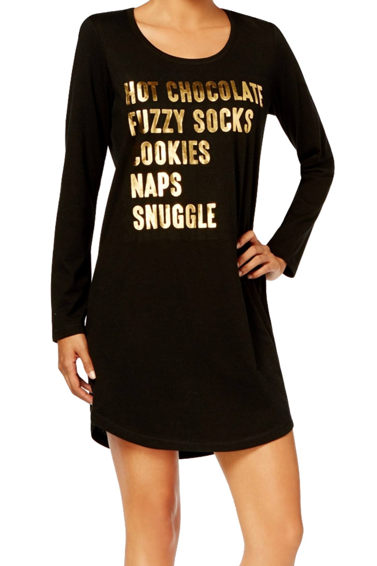 Jenni By Jennifer Moore Black Winter-List Graphic Sleepshirt And Socks Set