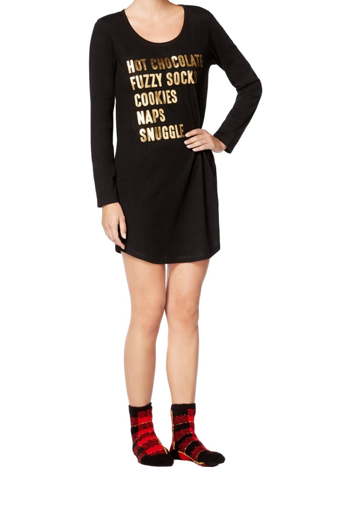 Jenni By Jennifer Moore Black Winter-List Graphic Sleepshirt And Socks Set