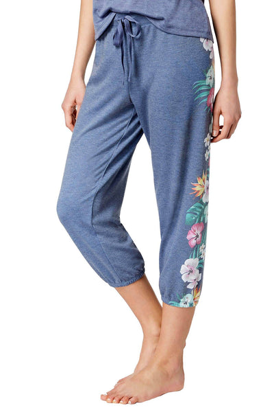 Jenni By Jennifer Moore Blue Heather Hawaiian Printed Cropped Jogger Pant