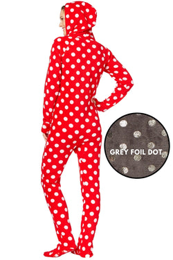 Jenni By Jennifer Moore Grey Foil-Dot Hooded/Footed Pajama Jumpsuit thumbnail 4