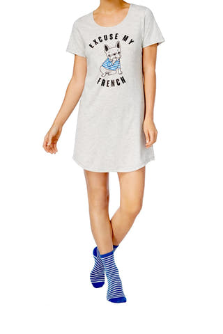 Jenni By Jennifer Moore Grey Frenchy Graphic-Print Sleepshirt And Socks Set