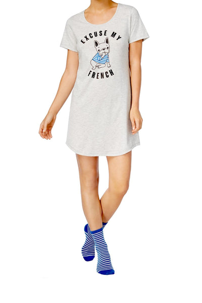 Jenni By Jennifer Moore Grey Frenchy Graphic-Print Sleepshirt And Socks Set