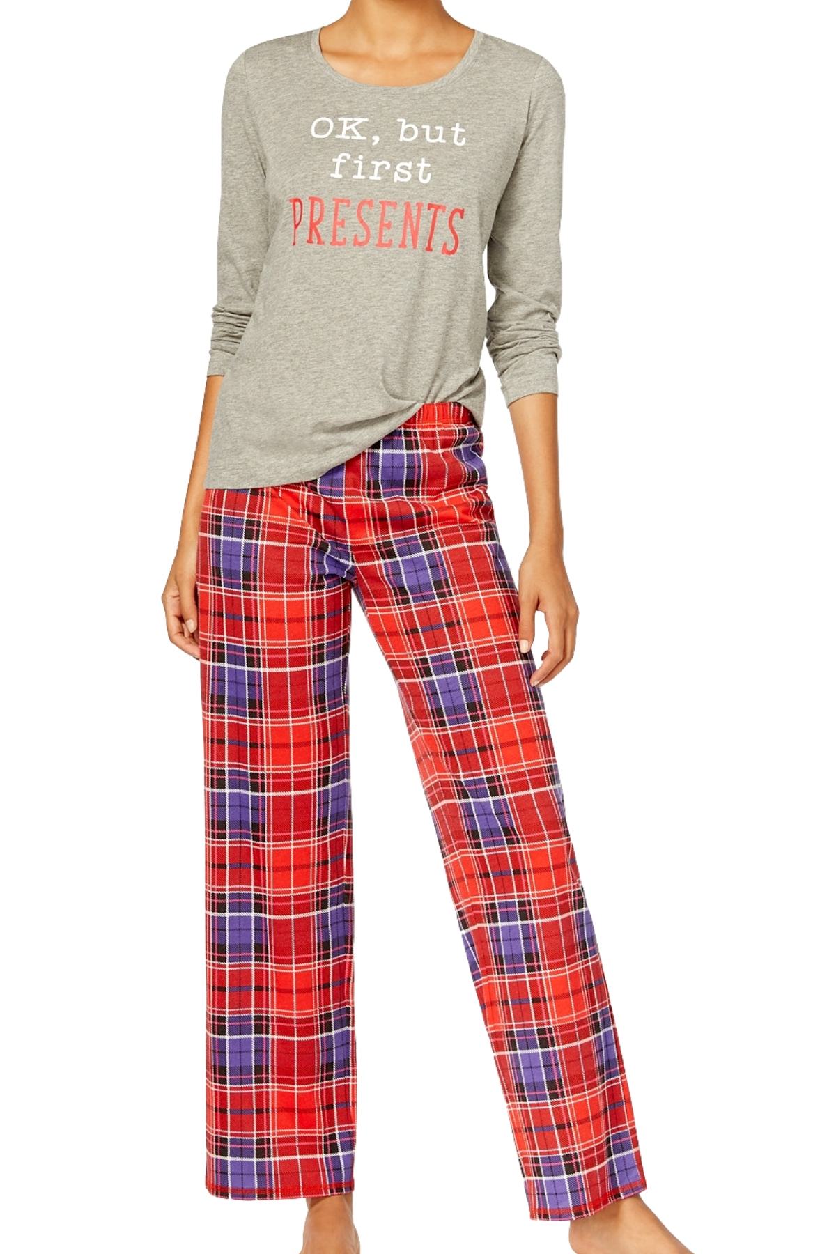 Jenni By Jennifer Moore Holiday-Plaid Knit Top & Printed Pant Pajama Set
