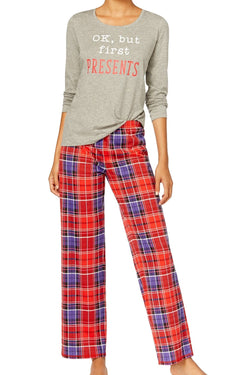 Jenni By Jennifer Moore Holiday-Plaid Knit Top & Printed Pant Pajama Set thumbnail 1
