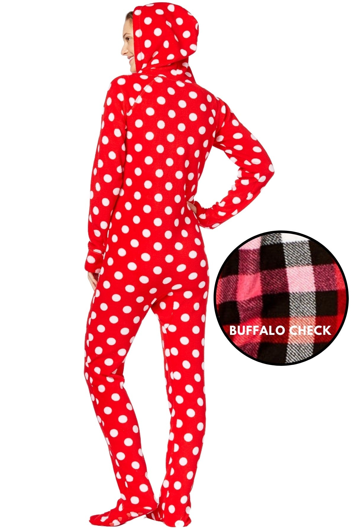 Jenni By Jennifer Moore Pink Buffalo-Check Hooded/Footed Printed Pajama Jumpsuit