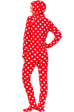 Jenni By Jennifer Moore Red Big-Dots Hooded/Footed Printed Pajama Jumpsuit thumbnail 4