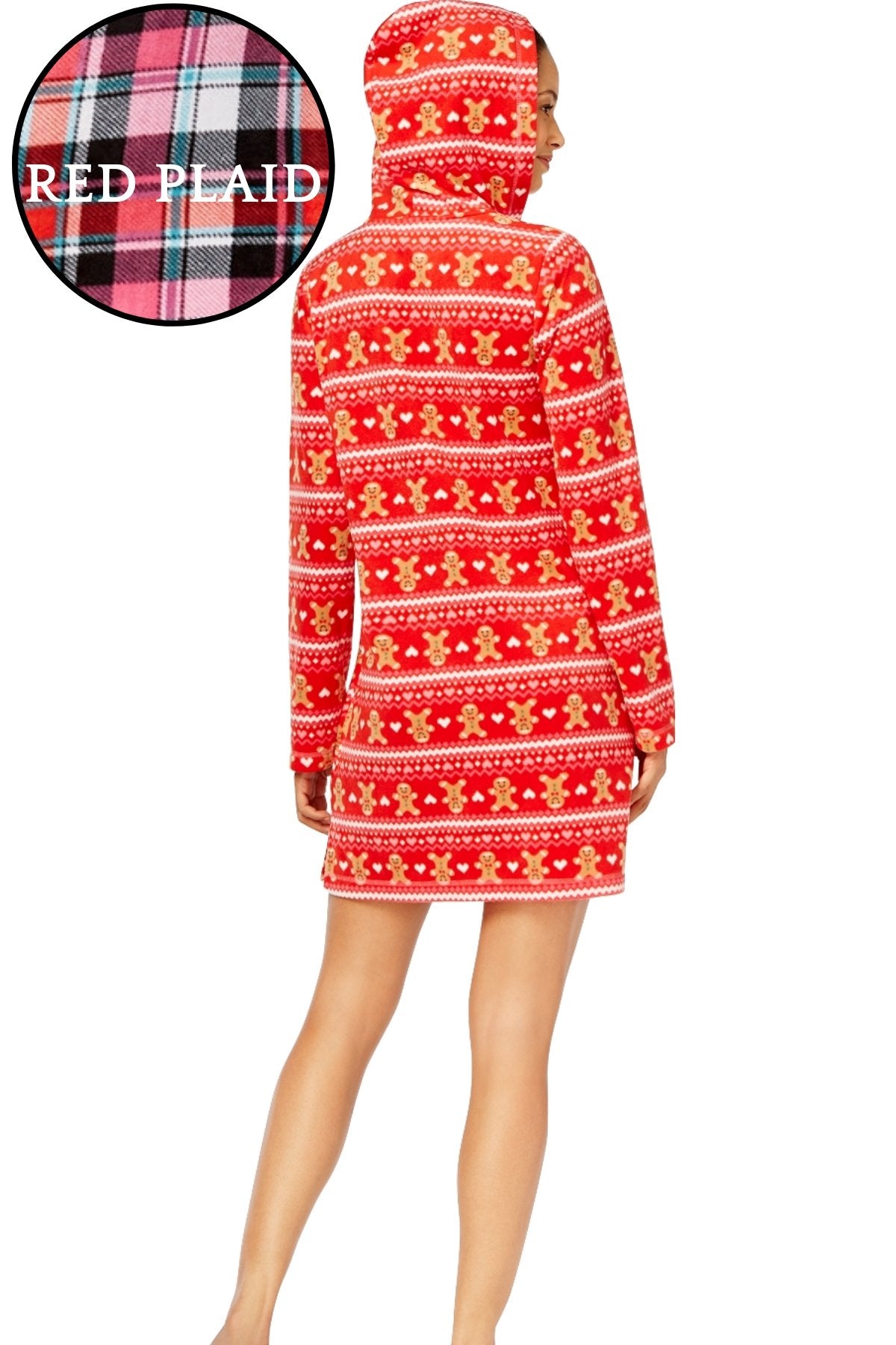 Jenni By Jennifer Moore Red-Plaid Hooded Fleece Sleepshirt