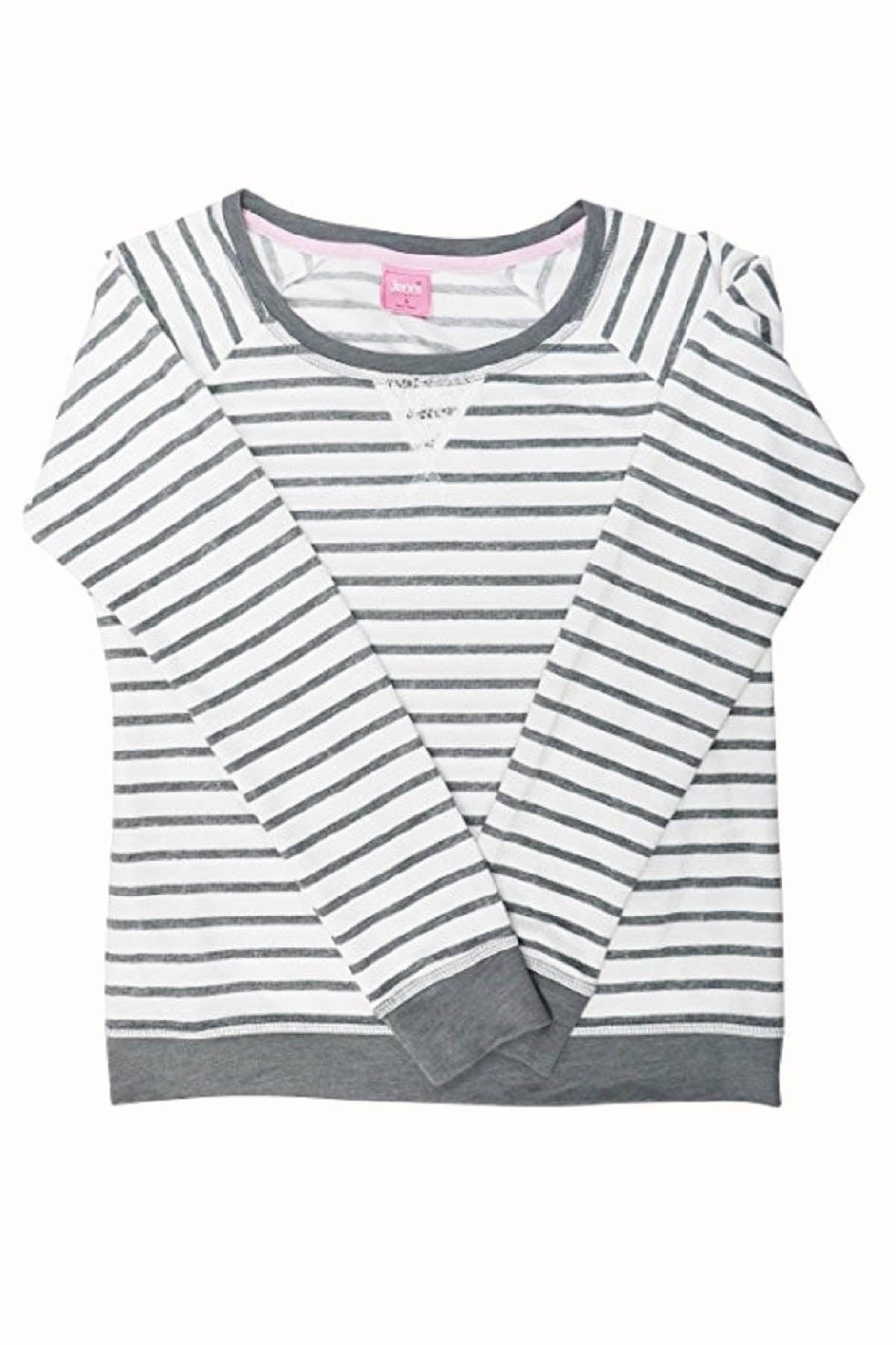 Jenni Comfy Lounge Top in Grey Stripe