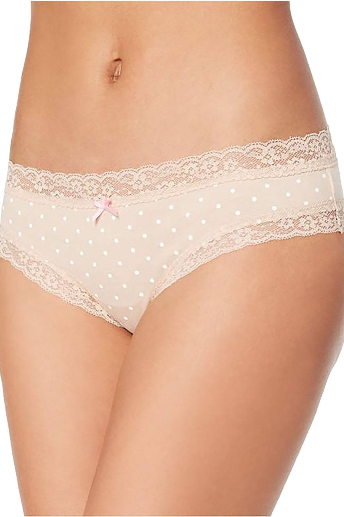 Jenni Cotton Cheeky Lace Trim Hipster in Nude Dots