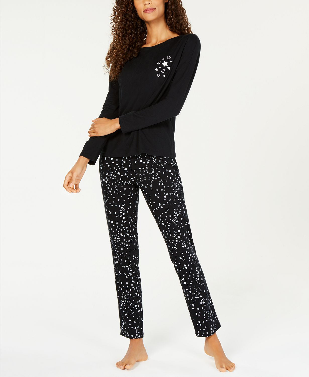 Jenni Cotton Graphic Top / Pants PJ Set in Scattered Stars