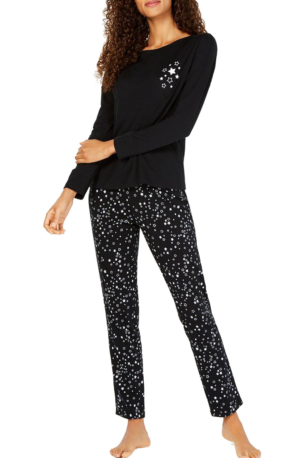 Jenni Cotton Graphic Top / Pants PJ Set in Scattered Stars