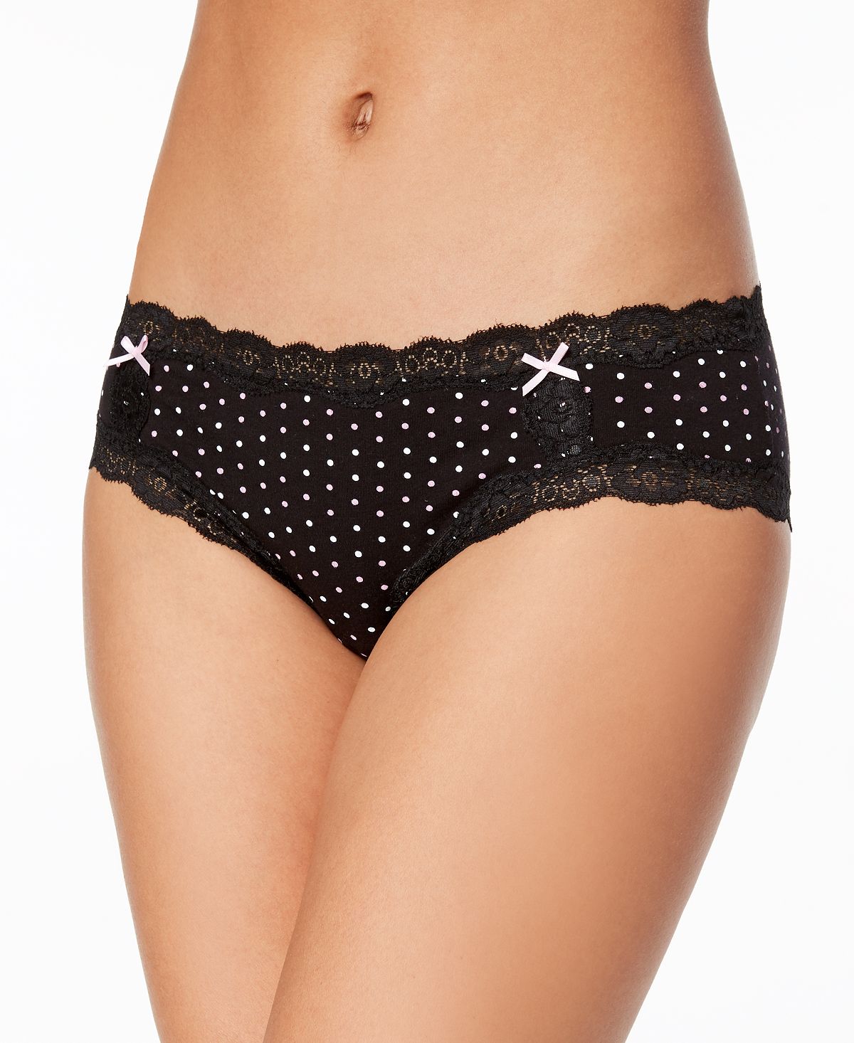 Jenni Cotton Lace Trim Hipster Underwear Black Dots
