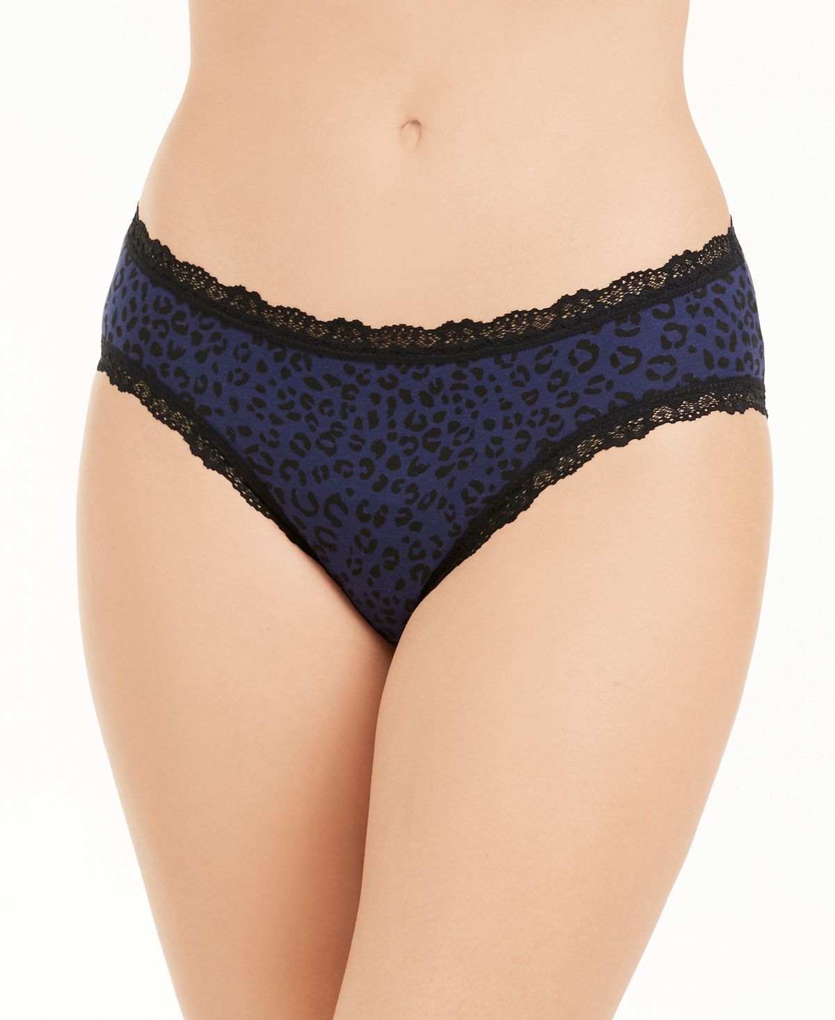 Jenni Cotton Lace Trim Hipster Underwear Blue Leopard