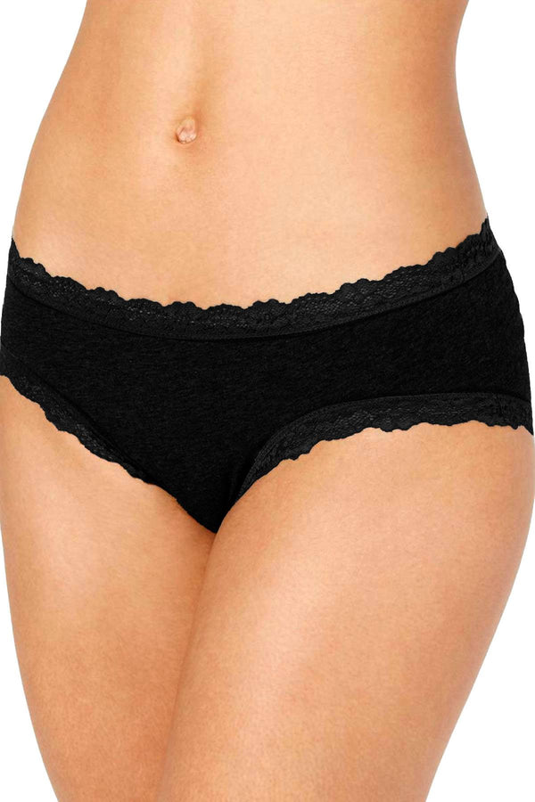 Jenni Cotton Lace Trim Hipster in Classic Black