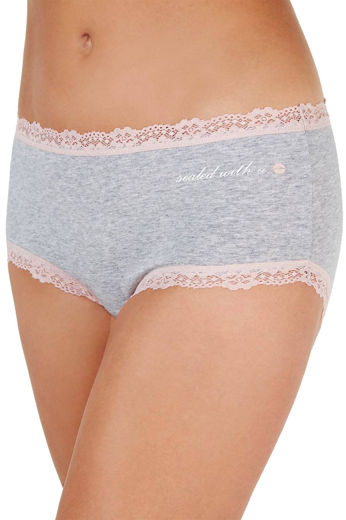 Jenni Cotton Lace Trim Hipster in Gray Kiss