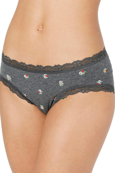 Jenni Cotton Lace Trim Hipster in Multicolor Daisy Printed Charcoal