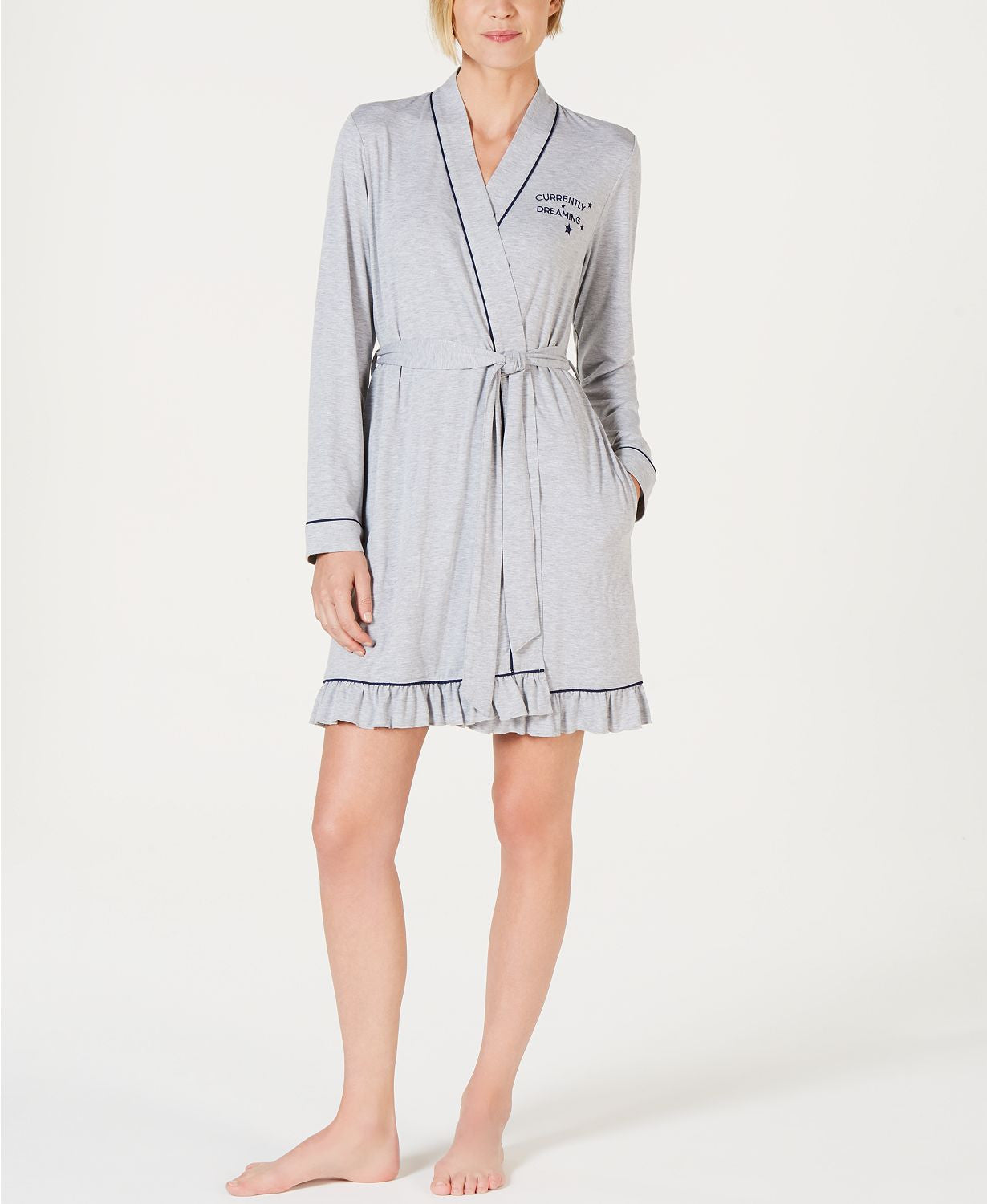 Jenni Embroidered Jersey Knit Robe in Currently Dreaming Grey