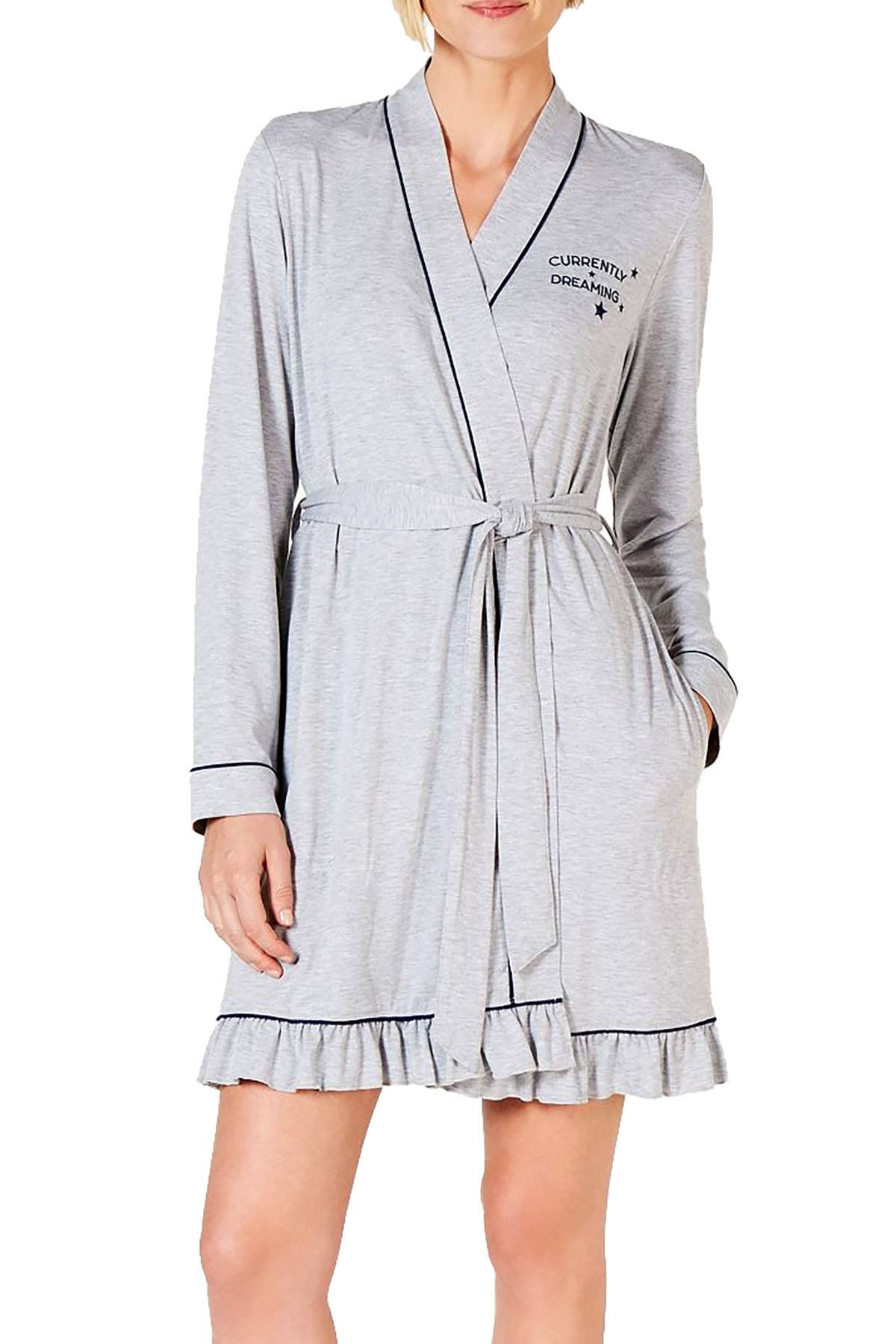 Jenni Embroidered Jersey Knit Robe in Currently Dreaming Grey