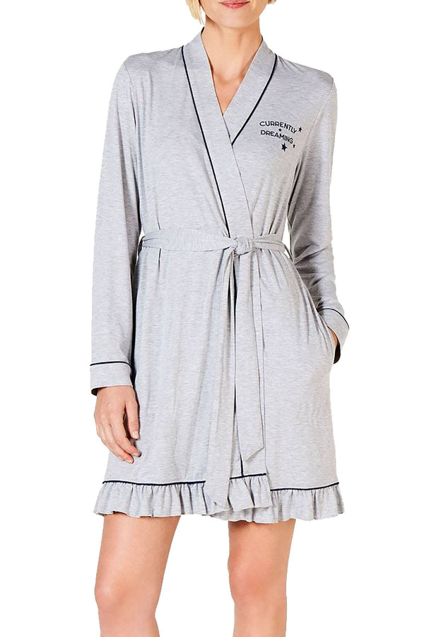 Jenni Embroidered Jersey Knit Robe in Currently Dreaming Grey