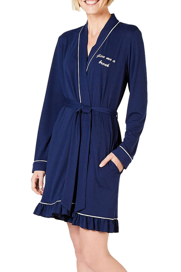 Jenni Embroidered Jersey Knit Robe in Give Me A Break Blue