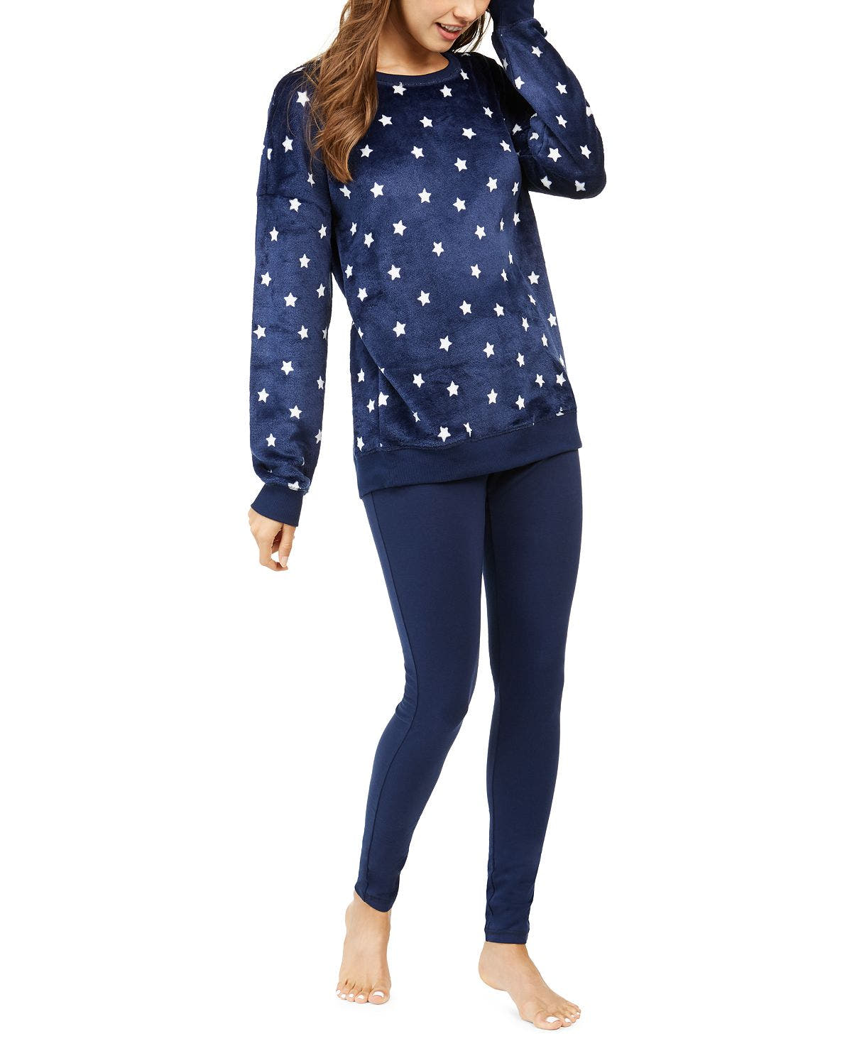 Jenni Faux Fur Tunic & Leggings Pajama Set Navy Star