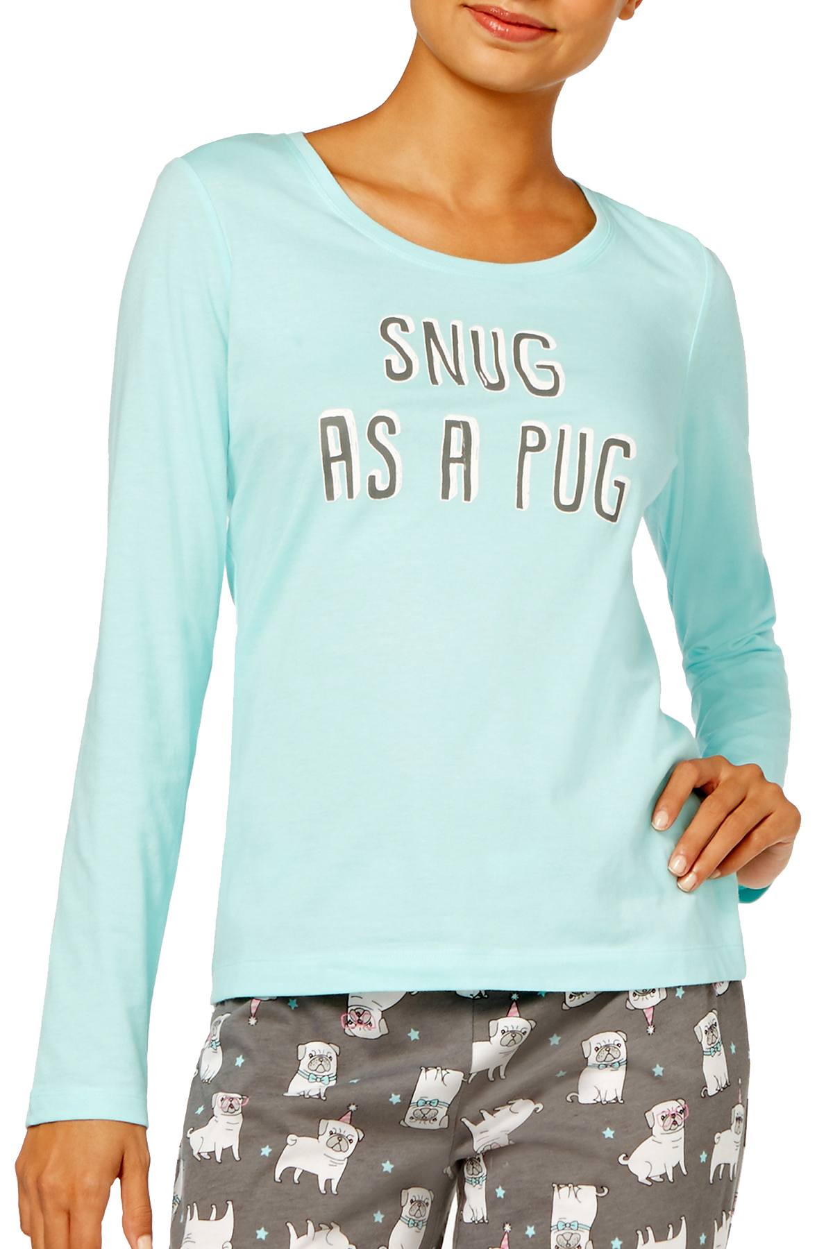 Jenni Graphic Pajama Tee in Snug As a Pug Ice Blue
