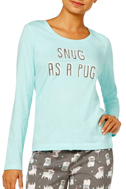 Jenni Graphic Pajama Tee in Snug As a Pug Ice Blue thumbnail 1