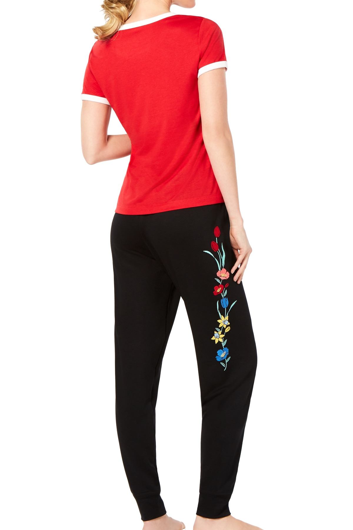 Jenni  Jogger Lounge Pant in Wildflower Embroidered Black