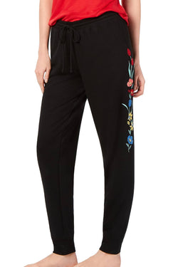 Jenni  Jogger Lounge Pant in Wildflower Embroidered Black thumbnail 2
