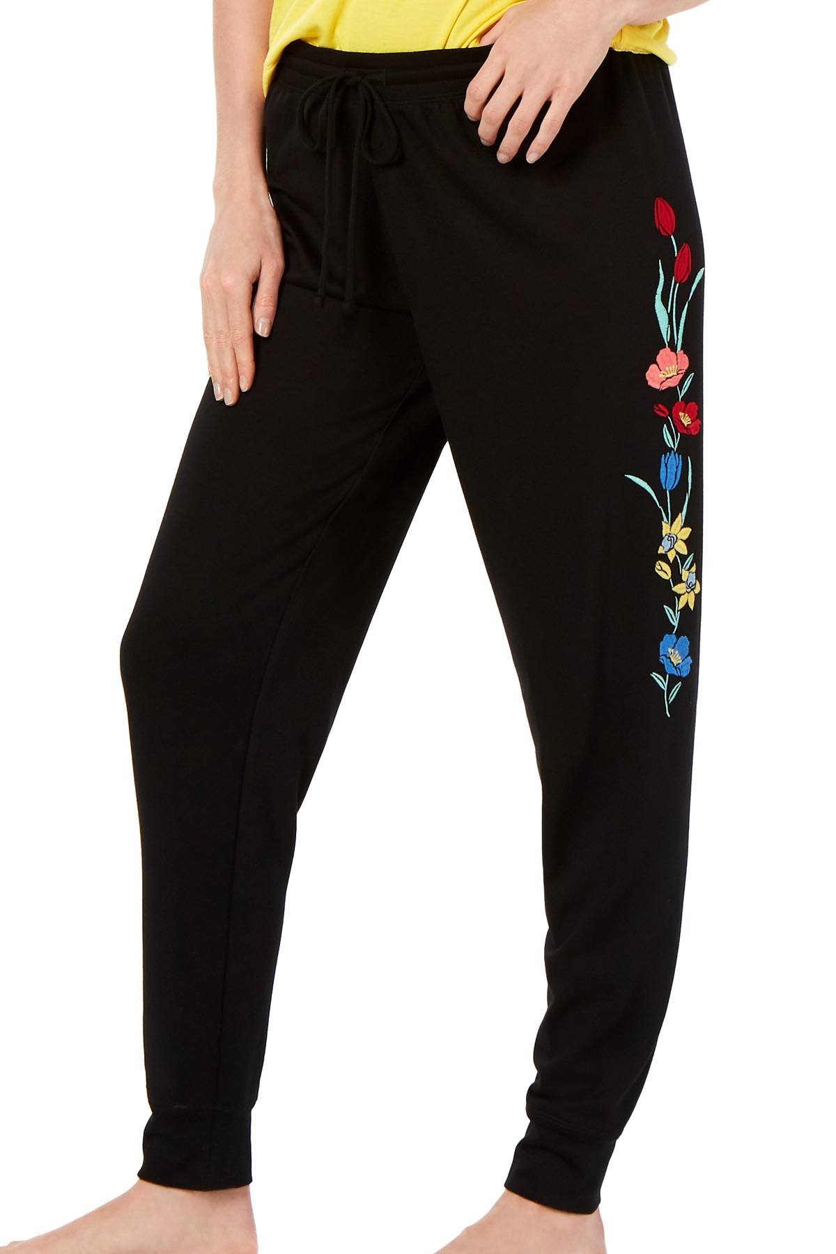 Jenni  Jogger Lounge Pant in Wildflower Embroidered Black