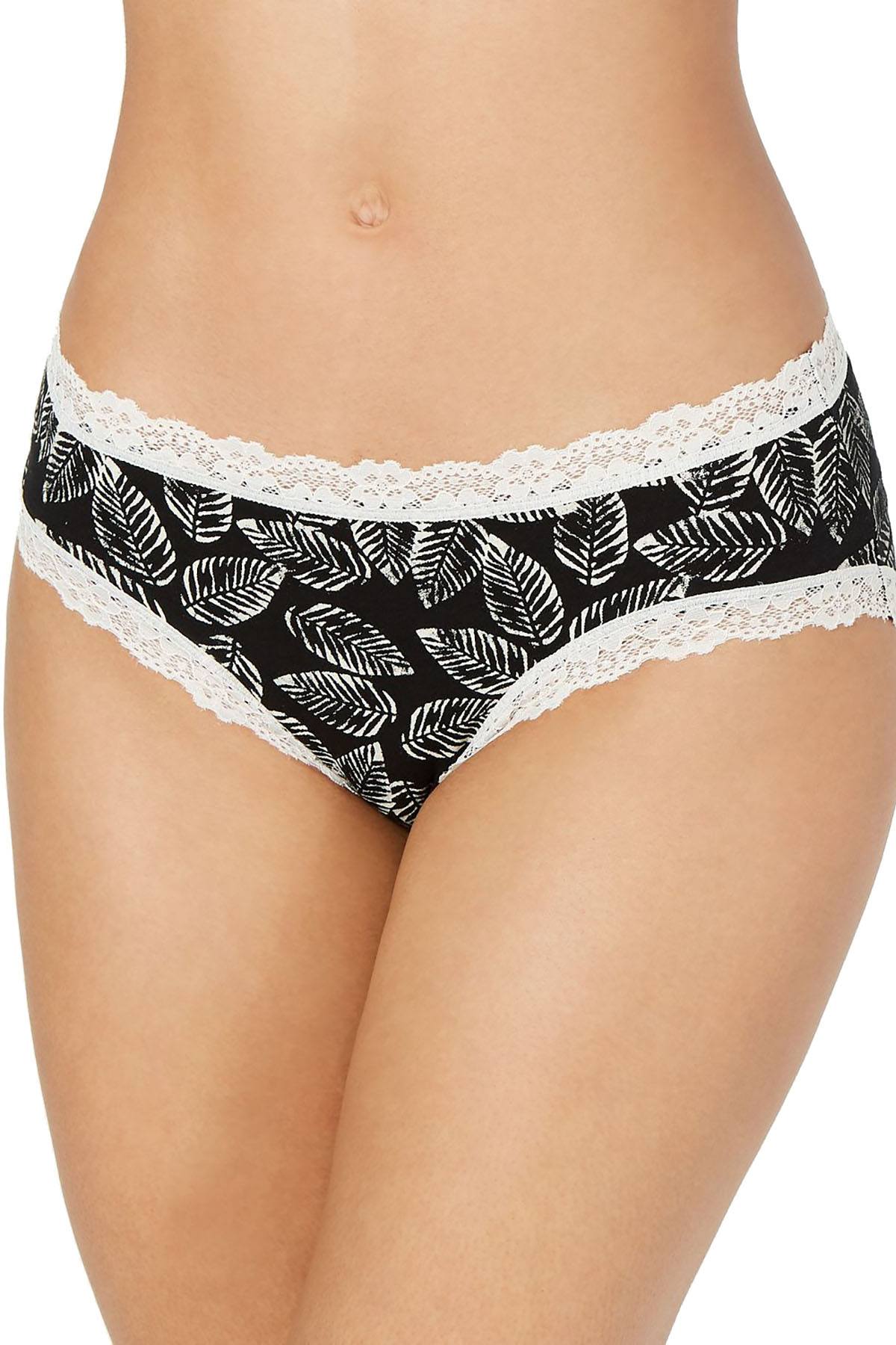 Jenni Lace Trim Cotton Hipster in Black Leaves