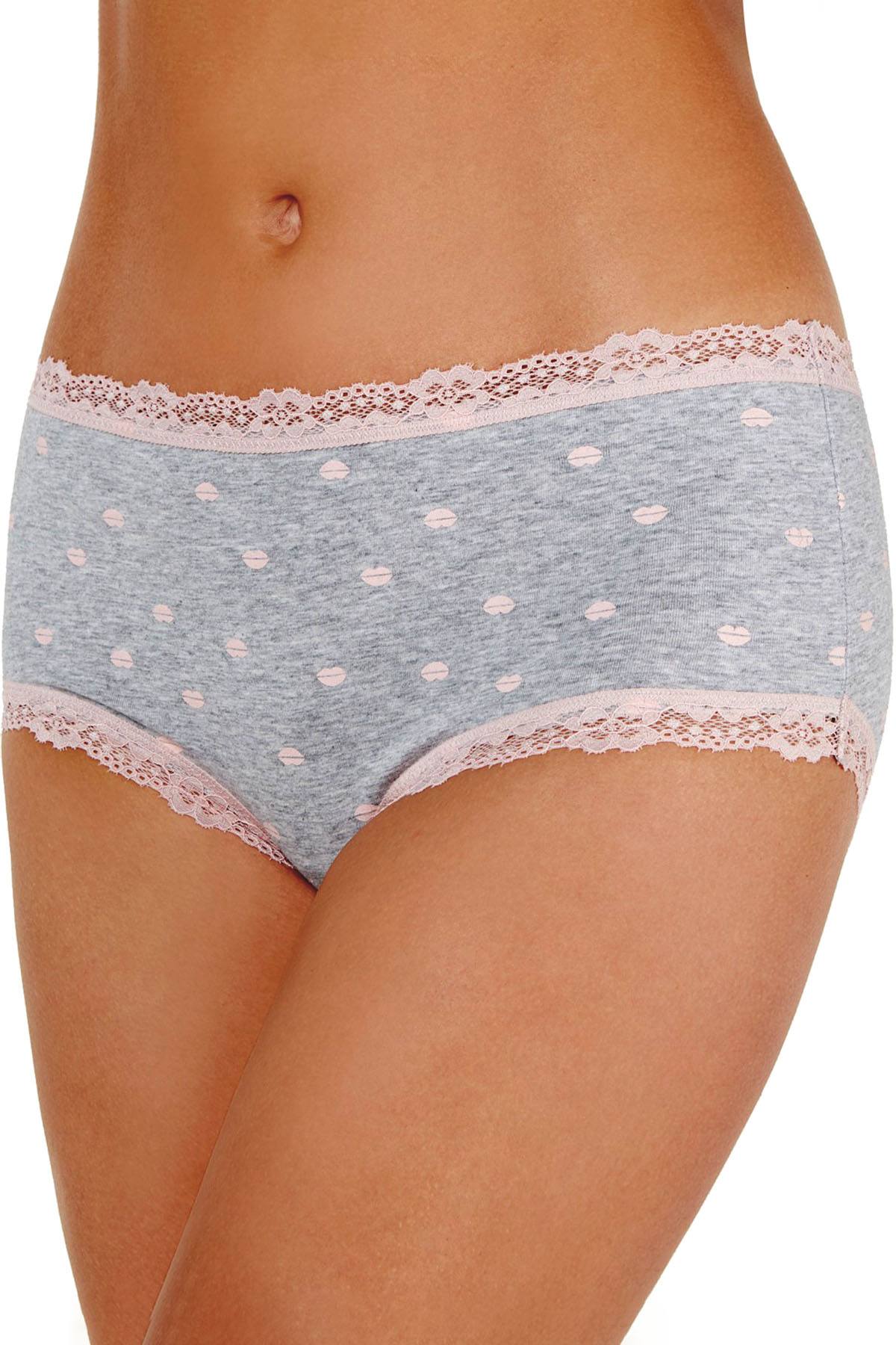 Jenni Lace Trim Hipster in Grey/Light Pink Lips