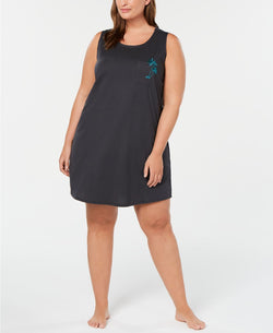 Jenni PLUS Embroidered Palm Tree Peekaboo Back Sleepshirt in Black thumbnail 3