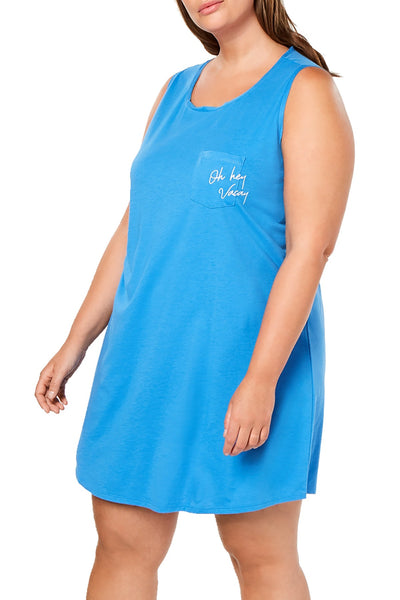 Jenni PLUS Embroidered PeekaBoo Back Sleepshirt in Blue Vacay