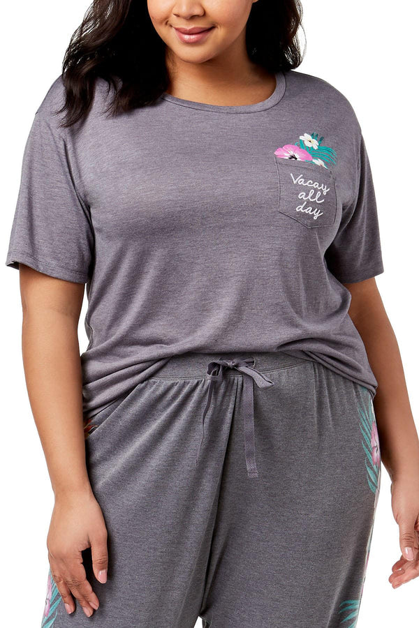 Jenni PLUS Embroidered Pocket Tee in Pewter-Heather Vacay