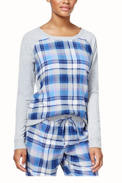 Jenni Panel Lounge Top in Navy Plaid thumbnail 1