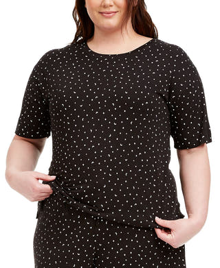 Jenni Plus-size Ultra Soft Core Printed Short Sleeve Pajama Shirt Moon And Stars