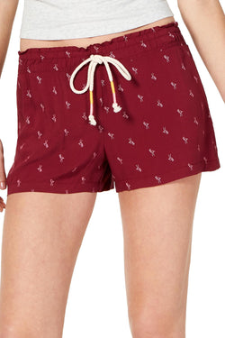 Jenni Printed Lightweight Lounge Shorts in Burgundy Outlined Flamingo thumbnail 1